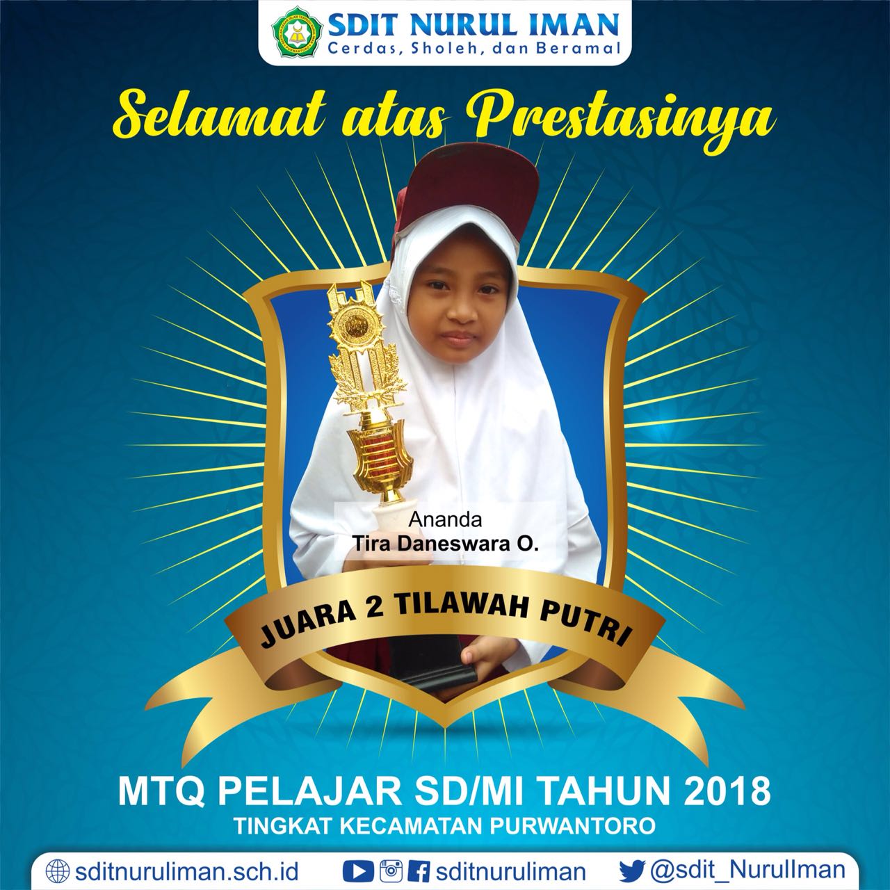 Juara 2 Tilawah Putri MTQ Pelajar SD/MI Tingkat Kec. Purwantoro