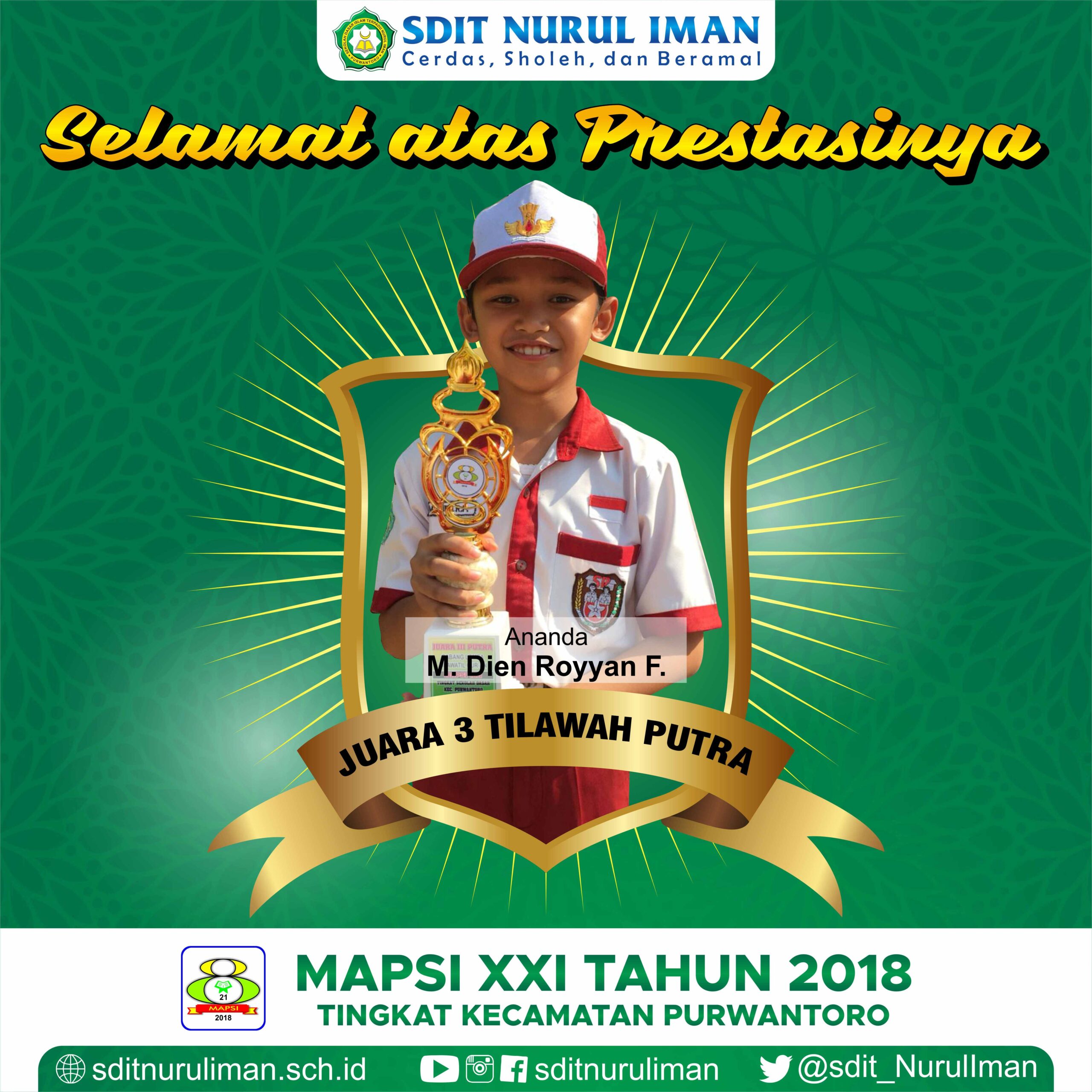 Juara 3 Tilawah Putra Lomba MAPSI XXI Tingkat Kecamatan Purwantoro