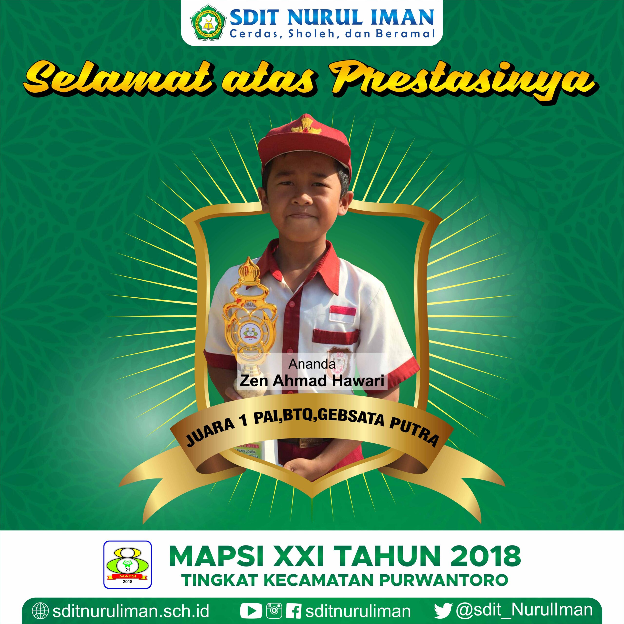 Juara 1 PAI, BTQ dan Gebsata Putra Lomba MAPSI XXI Tingkat Kecamatan Purwantoro